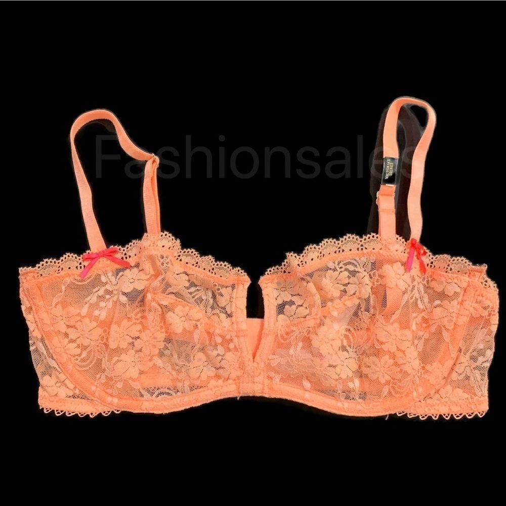 Victoria’s Secret Sexy lace unlined underwire balconette bra tangerine 32D